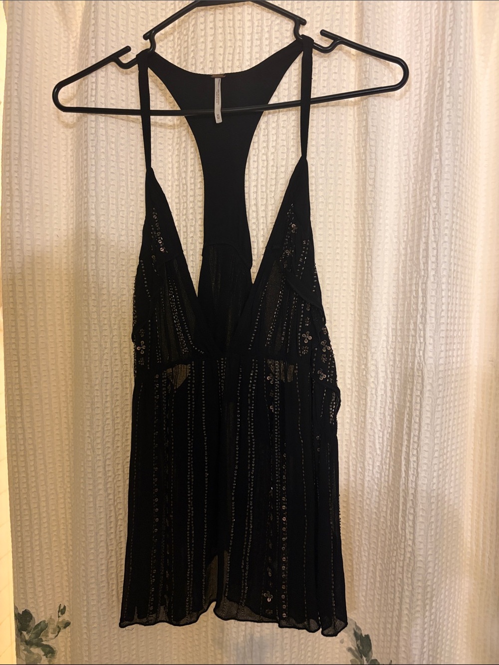 Free People Black Sequin Racerback Tank